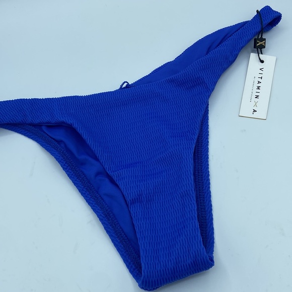 VITAMIN A California High Leg Cheeky Bikini Bottoms Size M/8 S/6 Royal Blue NEW! - Picture 9 of 16